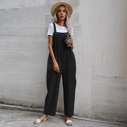 Damen Lässiger Jumpsuit mit praktischen Taschen und verstellbaren Trägern Stalluxe