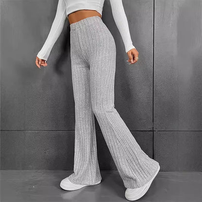Women's Flared Ribbed Knit Trousers Stalluxe