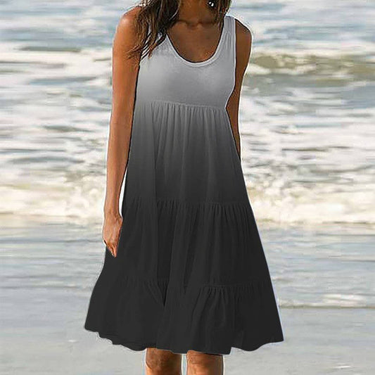 Damen Sommerliches A-Linien Kleid mit eleganter Farbverlauf-Gestaltung und Rüschendetails Stalluxe