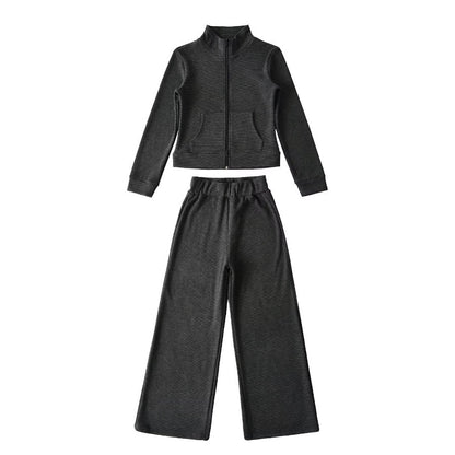 Damen sportliches Set mit Stehkragen und weitem Hosenansatz Stalluxe