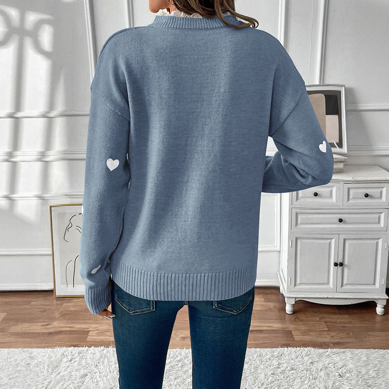 Damen Strickpullover mit Herzmuster und V-Ausschnitt Stalluxe