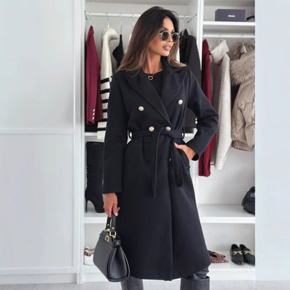 Damen Eleganter Double-Breasted Trenchcoat mit Gürtel und feinen Details Stalluxe