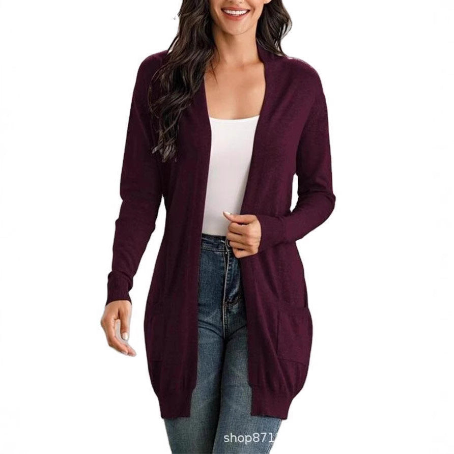 Damen Lange Strickjacke mit offenen Front und praktischen Taschen Stalluxe