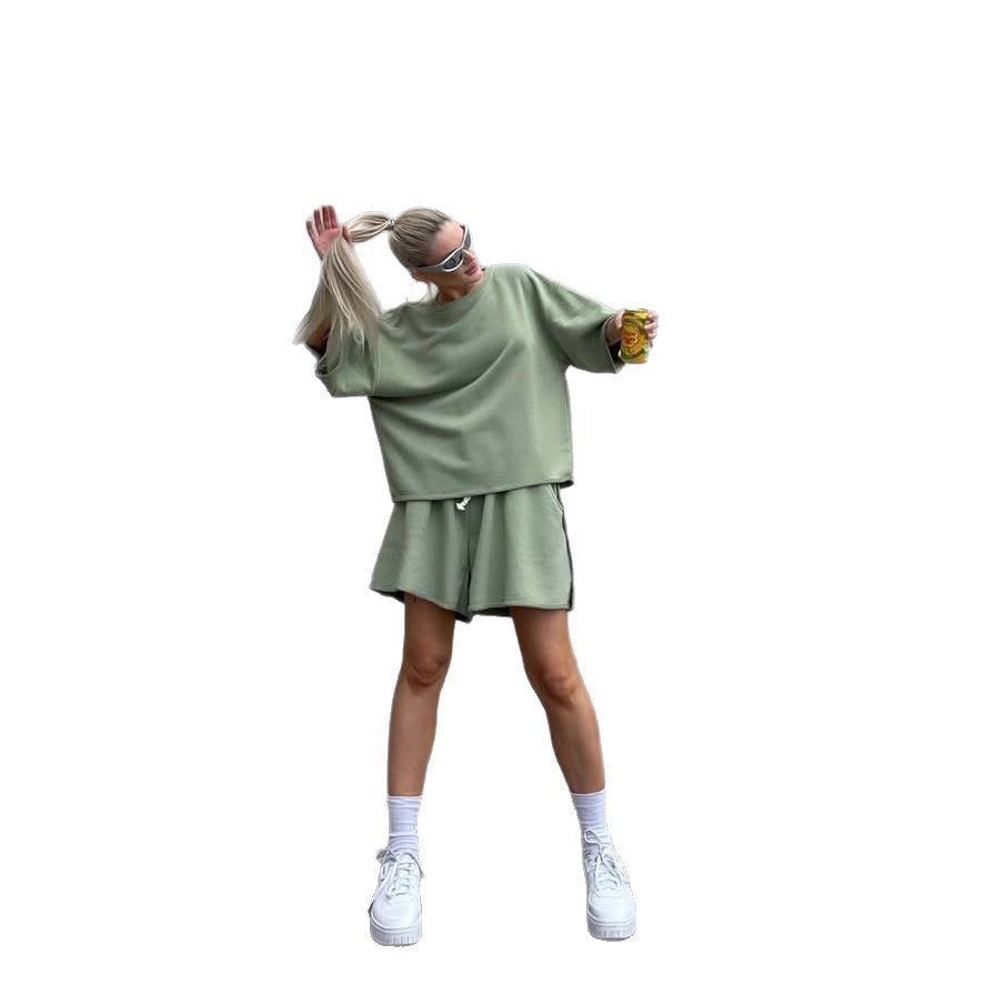 Damen lässiges Oberteil und Shorts Set mit übergroßem Schnitt und schneller Trocknung Stalluxe