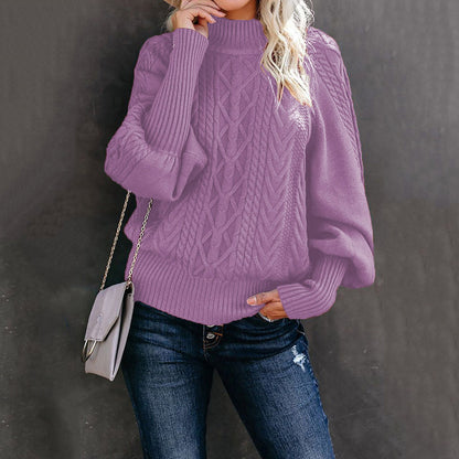 Damen Strickpullover mit hohem Kragen und voluminösen Ärmeln Stalluxe