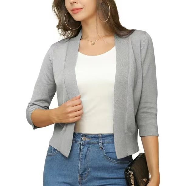 Damen lässige Strickjacke mit offenen Front und 3/4-Ärmeln Stalluxe
