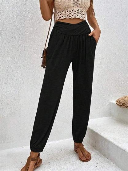 Damen elegante Freizeit-Hose mit hohem Bund und seitlichen Eingrifftaschen Stalluxe
