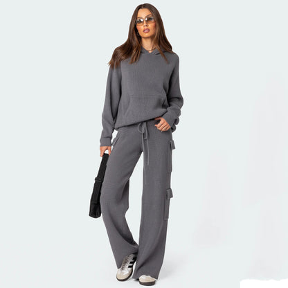 Damen lässiger Hoodie im Rippdesign mit praktischer Kängurutasche Stalluxe