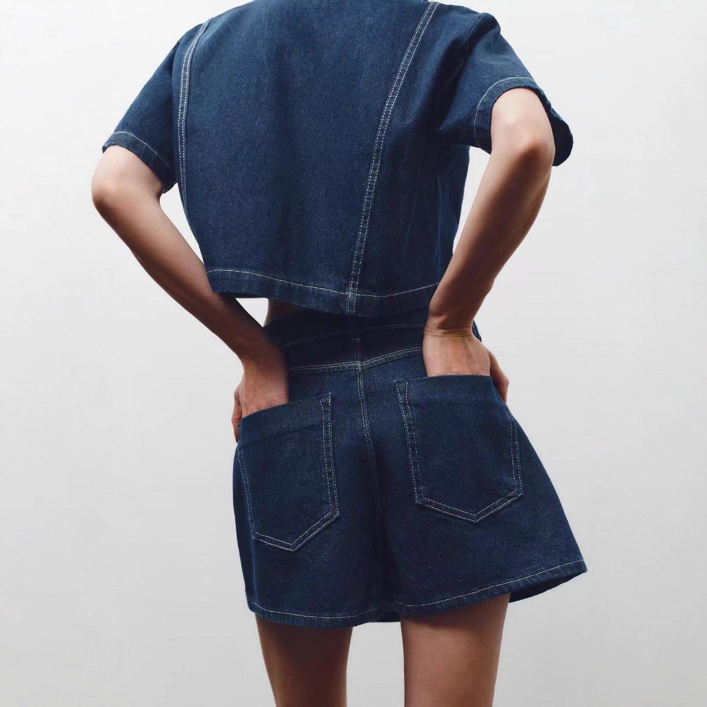 Damen Denim-Cropjacke mit aufgesetzten Taschen Stalluxe
