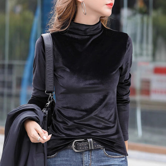 Damen Elegantes Veloursoberteil mit hohem Kragen Stalluxe
