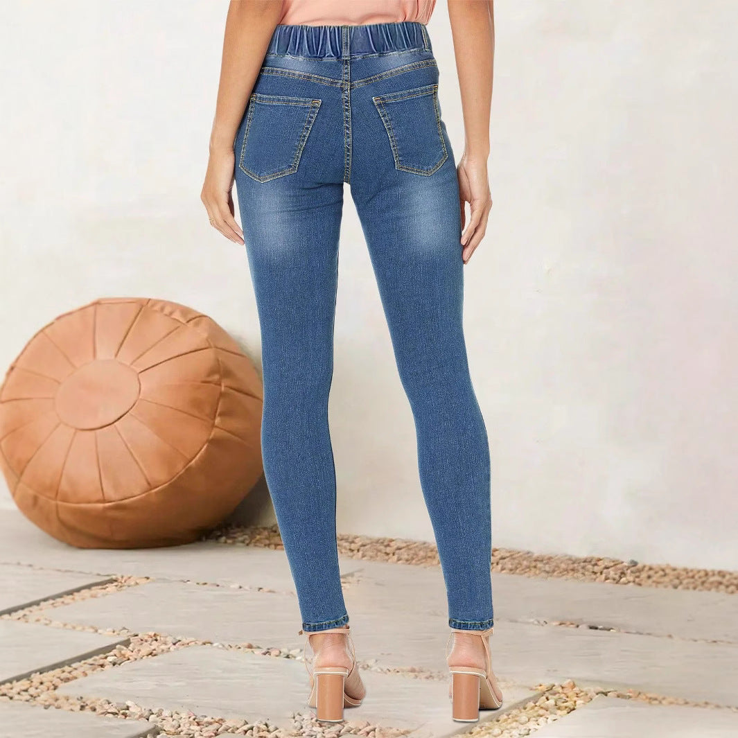 Damen figurbetonte Jeans mit elastischem Hoheitsbund und seitlichen Taschen Stalluxe