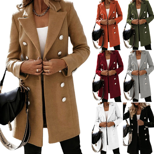 Damen Doppelt gefütterter Wollmantel mit eleganten Knöpfen und modernem Schnitt Stalluxe