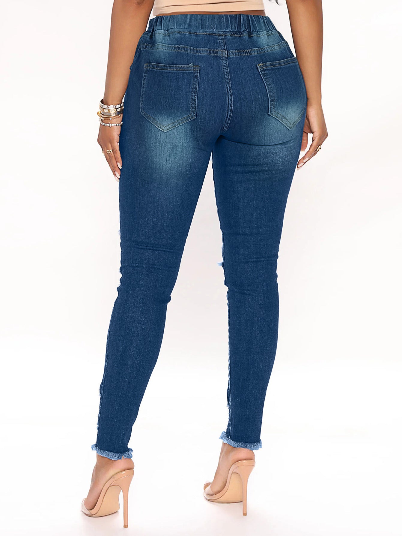 Damen modische Ripped Denim-Hosen mit elastischem Bund und trendy Destroyed-Details Stalluxe