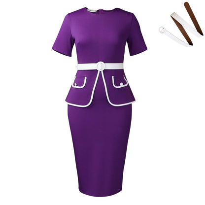 Damen Elegantes Tailliertes Kleid mit peppiger Taschenapplikation und breitem Gürtel Stalluxe
