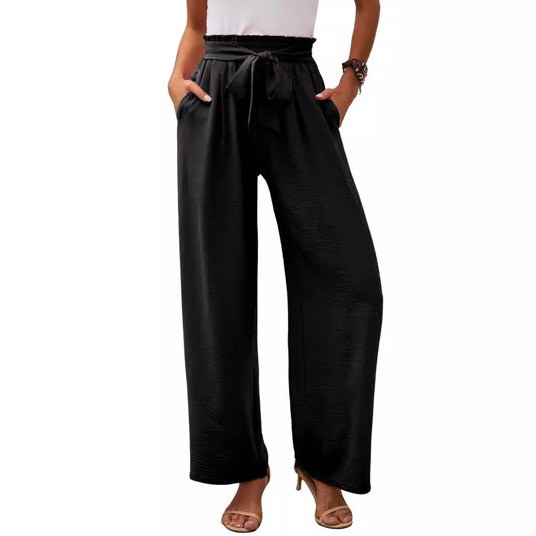 Damen Weite Stoffhose mit Elastischem Bund und Gürteldetail Stalluxe