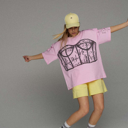 Damen oversized T-Shirt mit grafischem Aufdruck Stalluxe Rosa