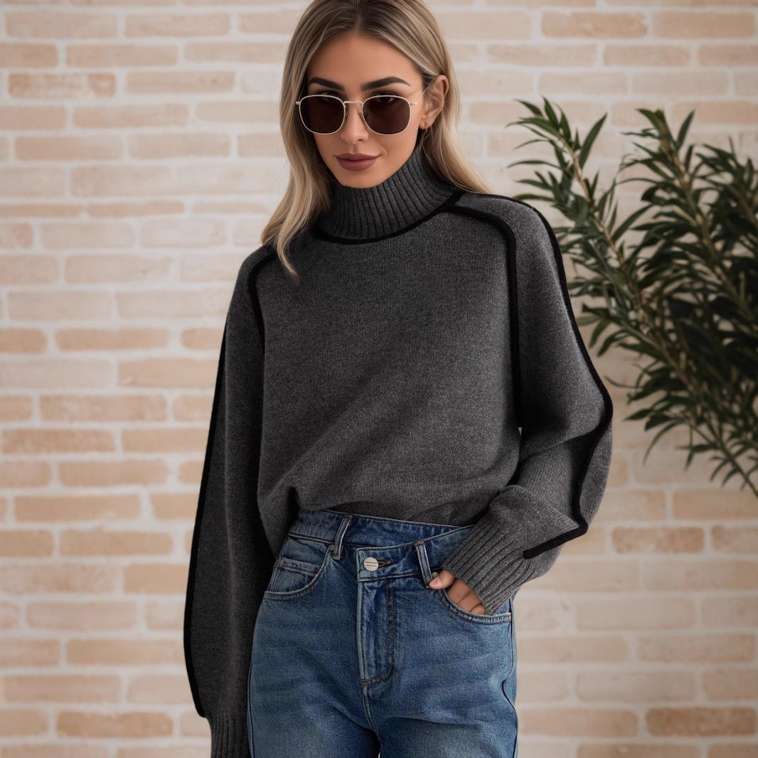 Damen Pullover mit hohem Kragen und modernen Strukturdetails Stalluxe