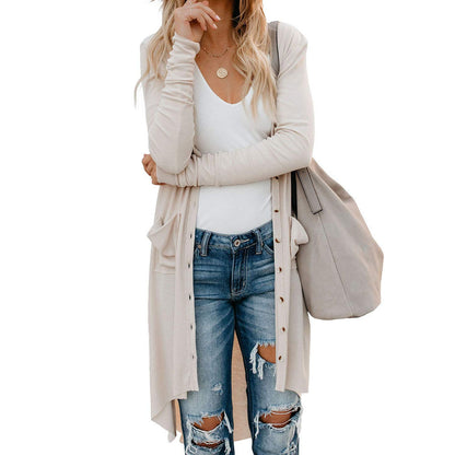 Damen Langer Strickcardigan mit Knöpfen und Taschen Stalluxe