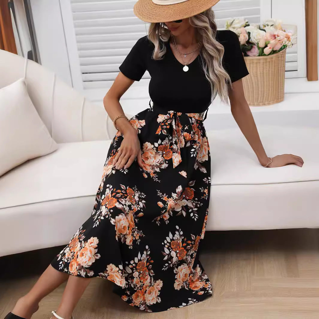 Damen Maxirock mit floralem Design und schmalem Taillengürtel Stalluxe