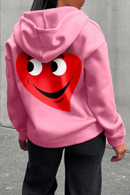 Damen lässiger Kapuzenpullover mit fröhlichem Herzmotiv Stalluxe