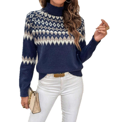 Damen Strickpullover mit hohem Kragen und winterlichem Muster Stalluxe