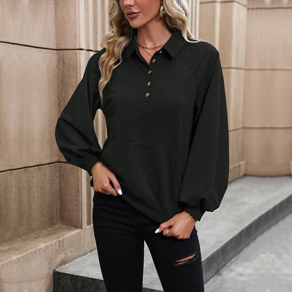 Damen langärmliger Freizeitpullover mit Knopfleiste und Ballonärmeln Stalluxe