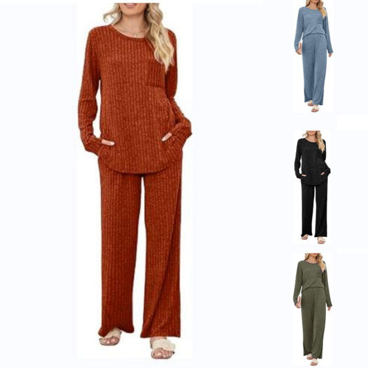 Damen Lässiges Lounge-Set mit langärmeliger Oberteil und weitem Hosen Stalluxe