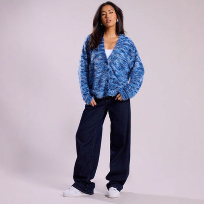 Damen Flauschige Strickjacke mit tiefem V-Ausschnitt und weitem Schnitt Stalluxe