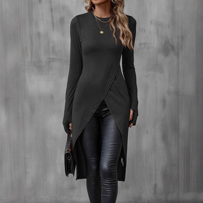 Damen asymmetrisches Longshirt mit eleganter Wickeloptik Stalluxe