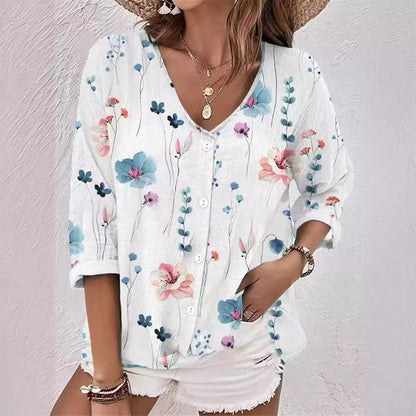 Damen Bluse mit floralem Design und knöpfbarer Vorderseite Stalluxe
