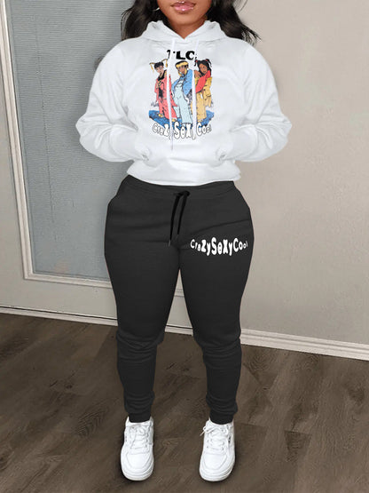 Damen Hoodie und Jogginghose Set mit kreativem Comicdruck Stalluxe