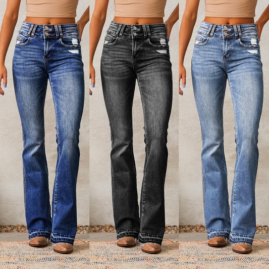 Damen Flared Jeans mit lässigem Schnitt und modischen Destroyed-Details Stalluxe