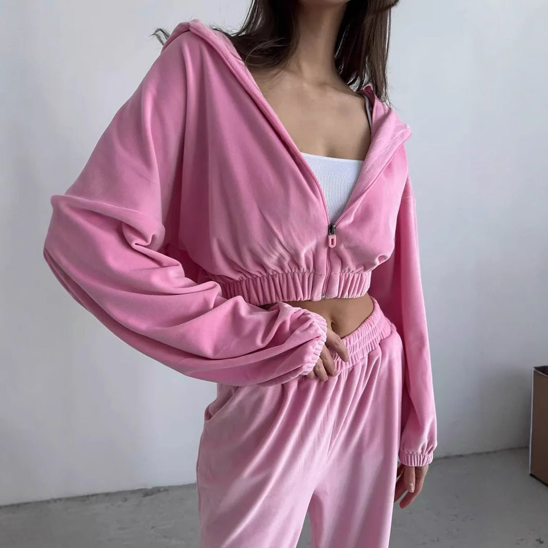 Damen sportliche Veloursjacke mit elastischen Bündchen und Reißverschluss Stalluxe