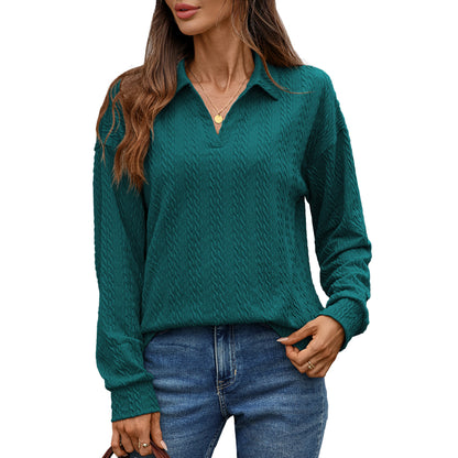 Damen Langarm-Polohemd mit strukturierter Strickoberfläche Stalluxe