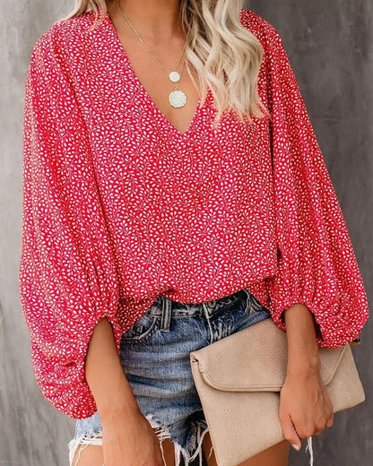 Damen Bluse mit voluminösen Ärmeln und V-Ausschnitt Stalluxe