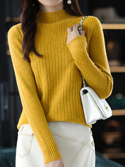 Damen eleganter Feinstrickpullover mit hohem Kragen und feinem Rippmuster Stalluxe
