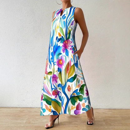 Damen Maxikleid mit buntem Blumendesign Stalluxe
