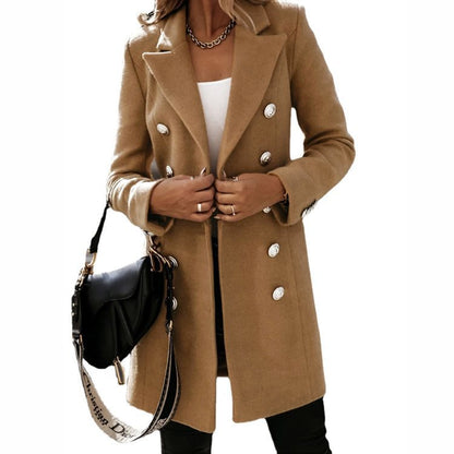 Damen Elegante und bequeme doppelreihige Wollmantel Stalluxe