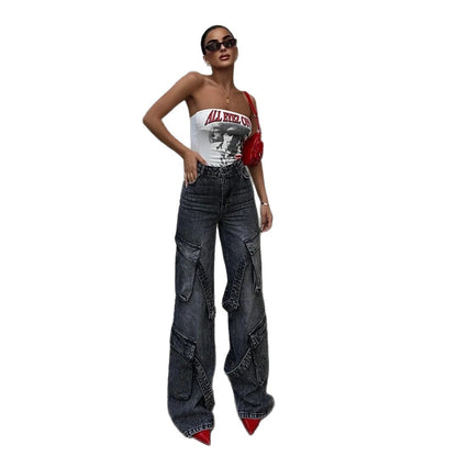 Damen Cargo-Jeans mit einzigartigen Applikationen und auffälligem Design Stalluxe