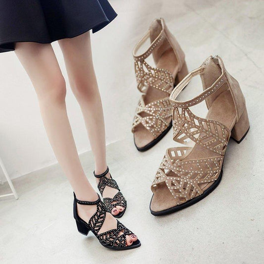 Damen Glamouröse Strass-Sandalen mit Blockabsatz Stalluxe