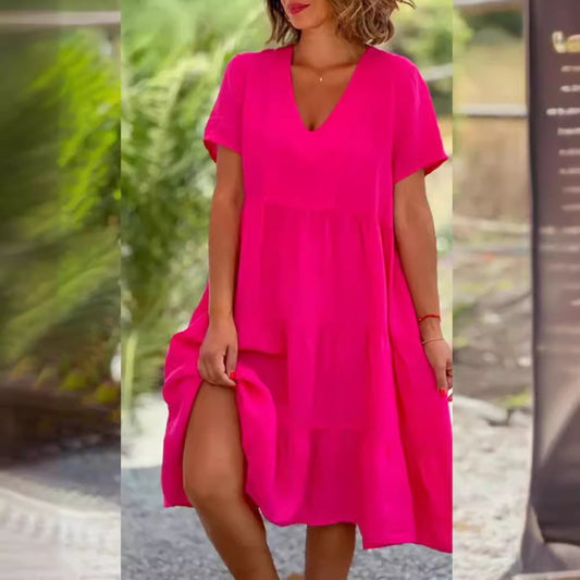 Damen V-Ausschnitt Volantkleid aus leichter Baumwolle Stalluxe