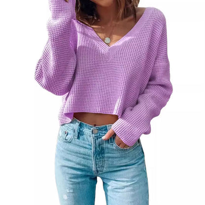 Damen lässiger V-Ausschnitt Pullover im Waffelmuster Stalluxe