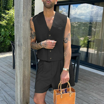 Damen elegantes ärmelloses Blazerset mit Shorts Stalluxe