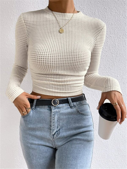 Damen modisches langärmliges Crop-Top mit Waffelstruktur Stalluxe