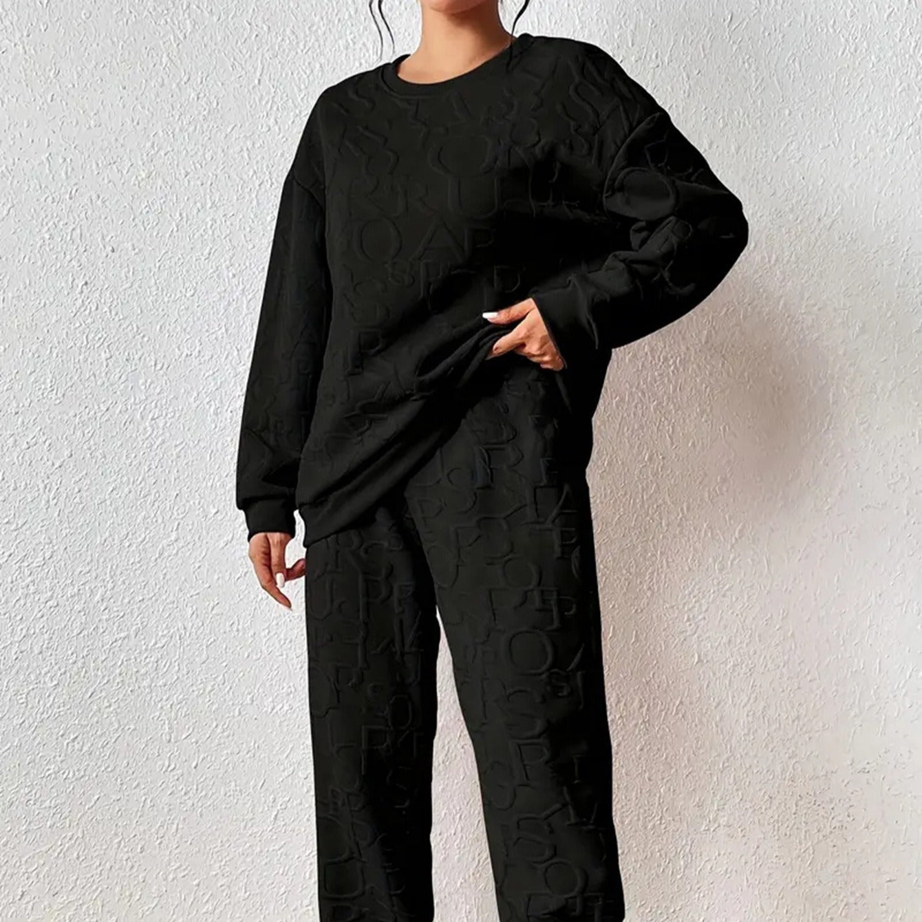 Damen Set aus hochwertigem Sweatshirt und Jogginghose Stalluxe Schwarz