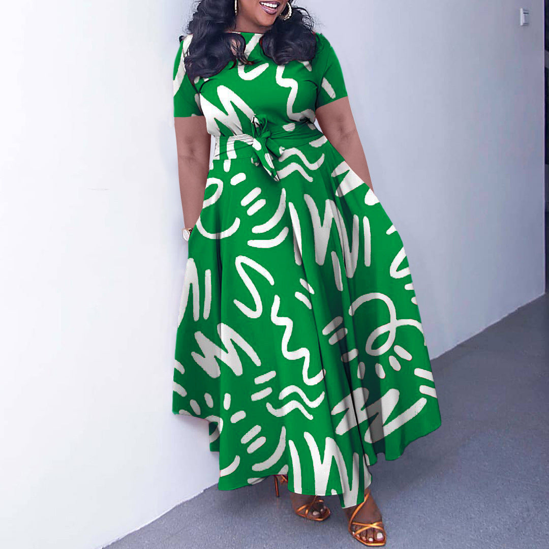 Damen Maxikleid mit lebhaftem Grafikdesign und eleganten Ärmeln Stalluxe