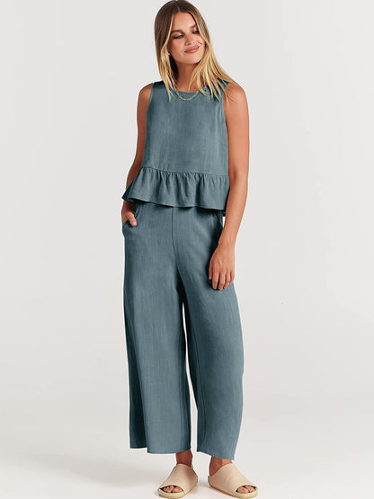 Damen luftiges und elegantes Zweiteiler-Set mit Rüschendetails Stalluxe
