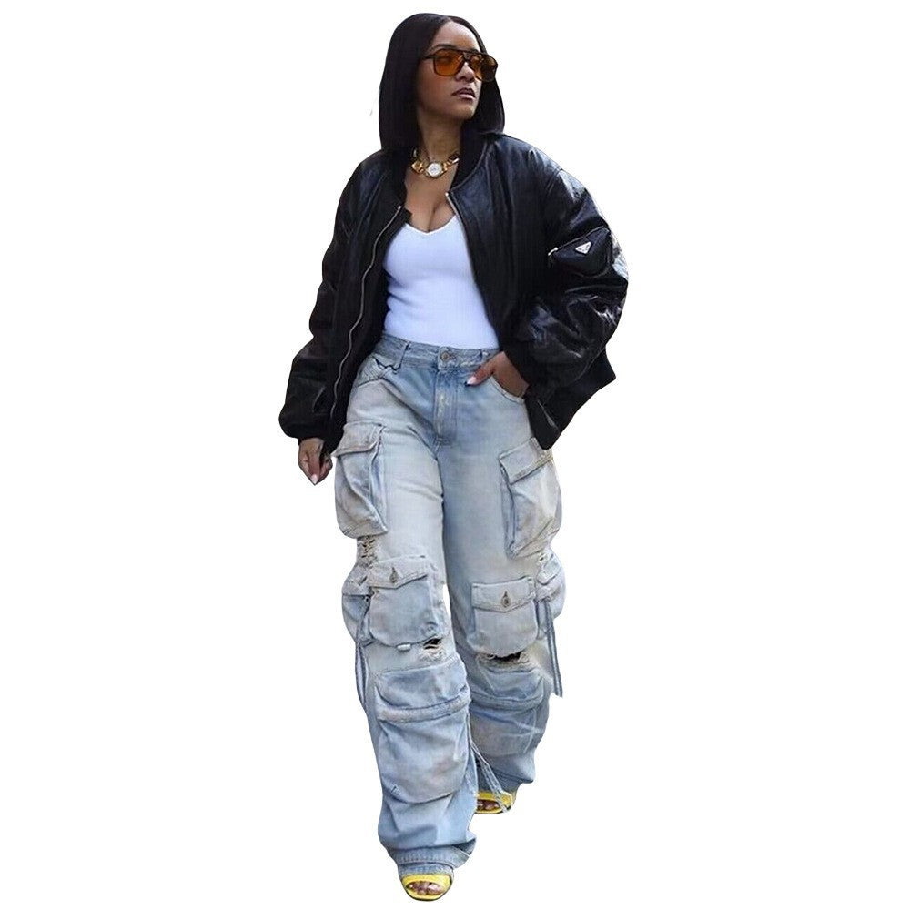 Damen Cargo-Jeans mit Detailverarbeitung und Multiple-Pocket-Design Stalluxe
