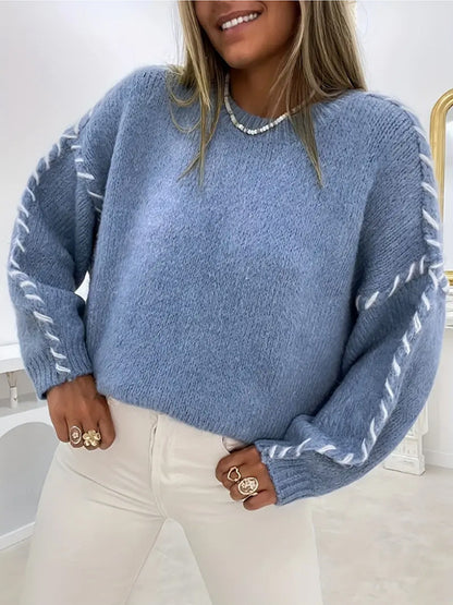Damen Oversized Strickpullover mit kontrastierendem Saum Stalluxe