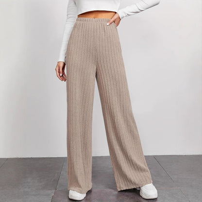 Damen elegante Strickpalazzo-Hosen mit hohem Bund und Rippstruktur Stalluxe